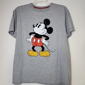 Disney Mickey Mouse T-Shirt Mens Extra Large Gray Vinyl Felt Transfer Distressed